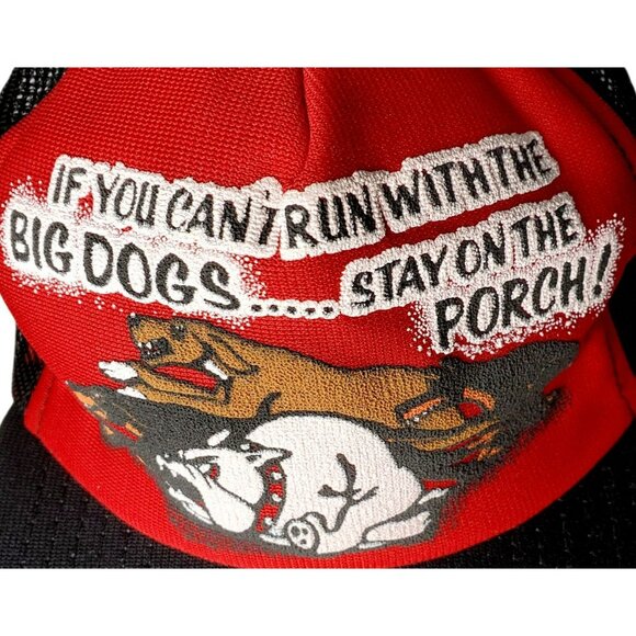 VTG Trucker Hat Cant Run With Big Dogs Stay On Porch Bulldog Doberman Mesh Cap - Picture 6 of 6